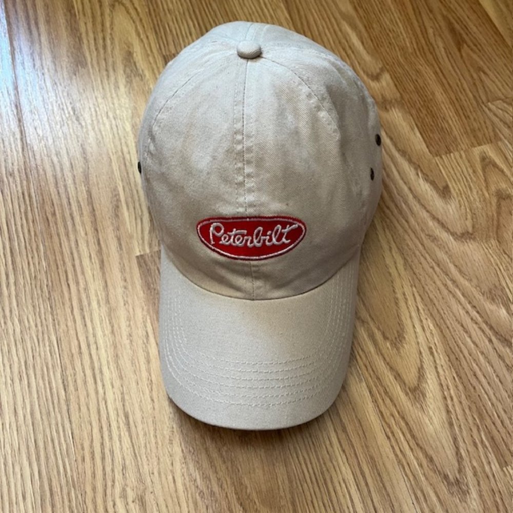 Peterbilt Hat Cap Script Spell Out Logo Beige Dad Strap Hat